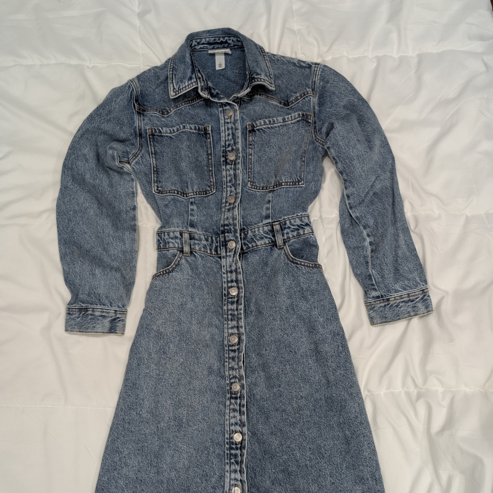 Classic Blue Denim Button-Front Maxi Dress - Picture 1 of 5